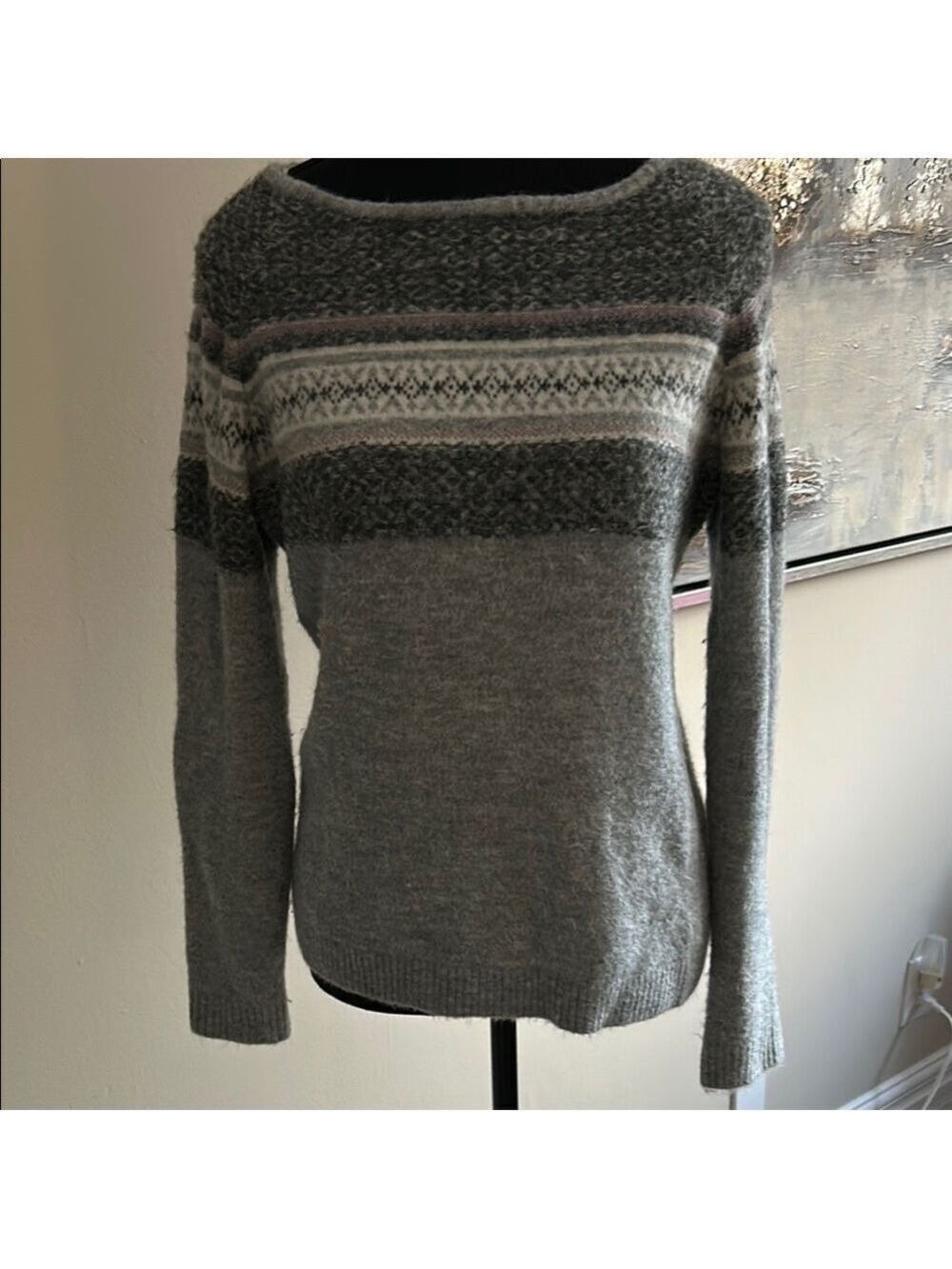 Women's Grey Patterned Sweater